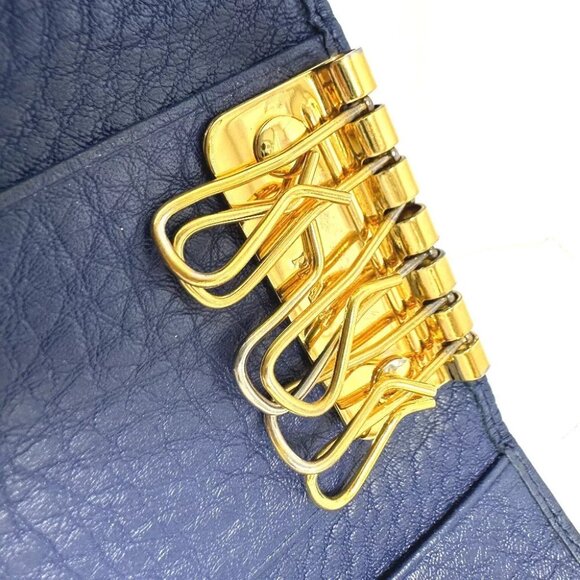 PRADA triangle plate 6-Ring Key Case Leather blue/GoldHardware - Picture 8 of 13
